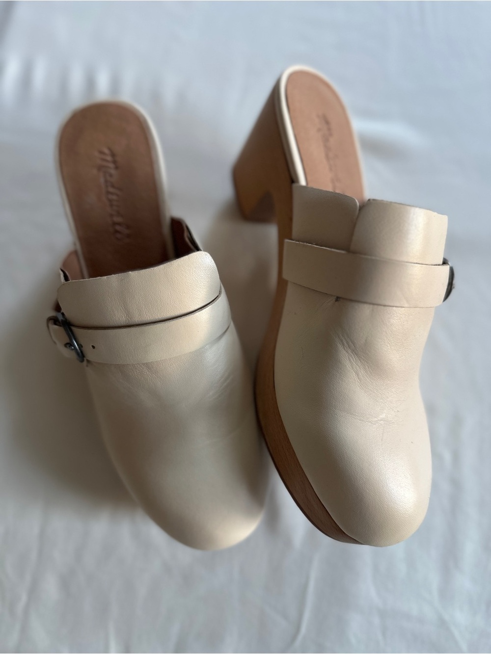 Madewell The Monique Bone Leather Buckle Clog Mule | 8 NWOB